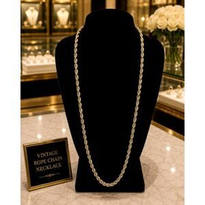 Vintage Marvella 36" Silver Tone Rope Chain Necklace Rhinestone M Charm Signed